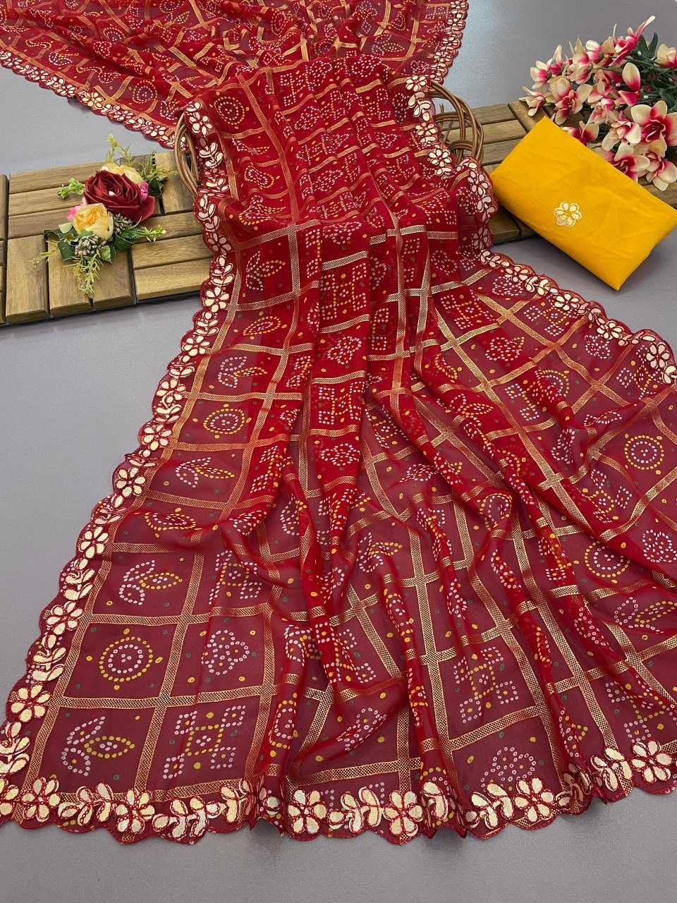 Georgette Kesh155 Stb02 Sarees  Printed Georgette Hand Work Gota Paati Viscose Sarees