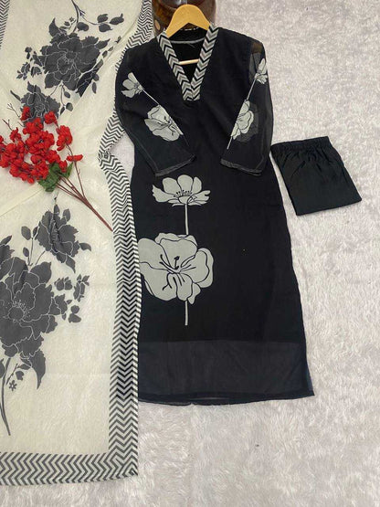 Georgette Kesh164 G58 Suits & Dresses  Georgette Printed Long Kurti Black Salwar Suits Manufacture