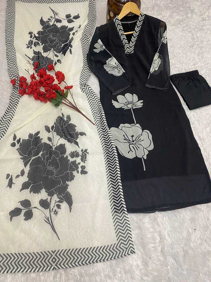 Georgette Kesh164 G58 Suits & Dresses  Georgette Printed Long Kurti Black Salwar Suits Manufacture