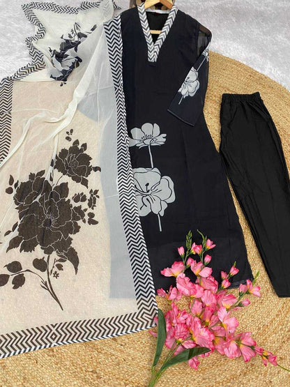 Georgette Kesh164 G75 Suits & Dresses  Georgette Printed Long Kurti Black Salwar Suits Manufacture