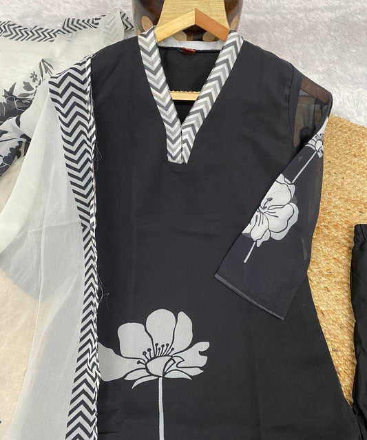 Georgette Kesh164 G75 Suits & Dresses  Georgette Printed Long Kurti Black Salwar Suits Manufacture