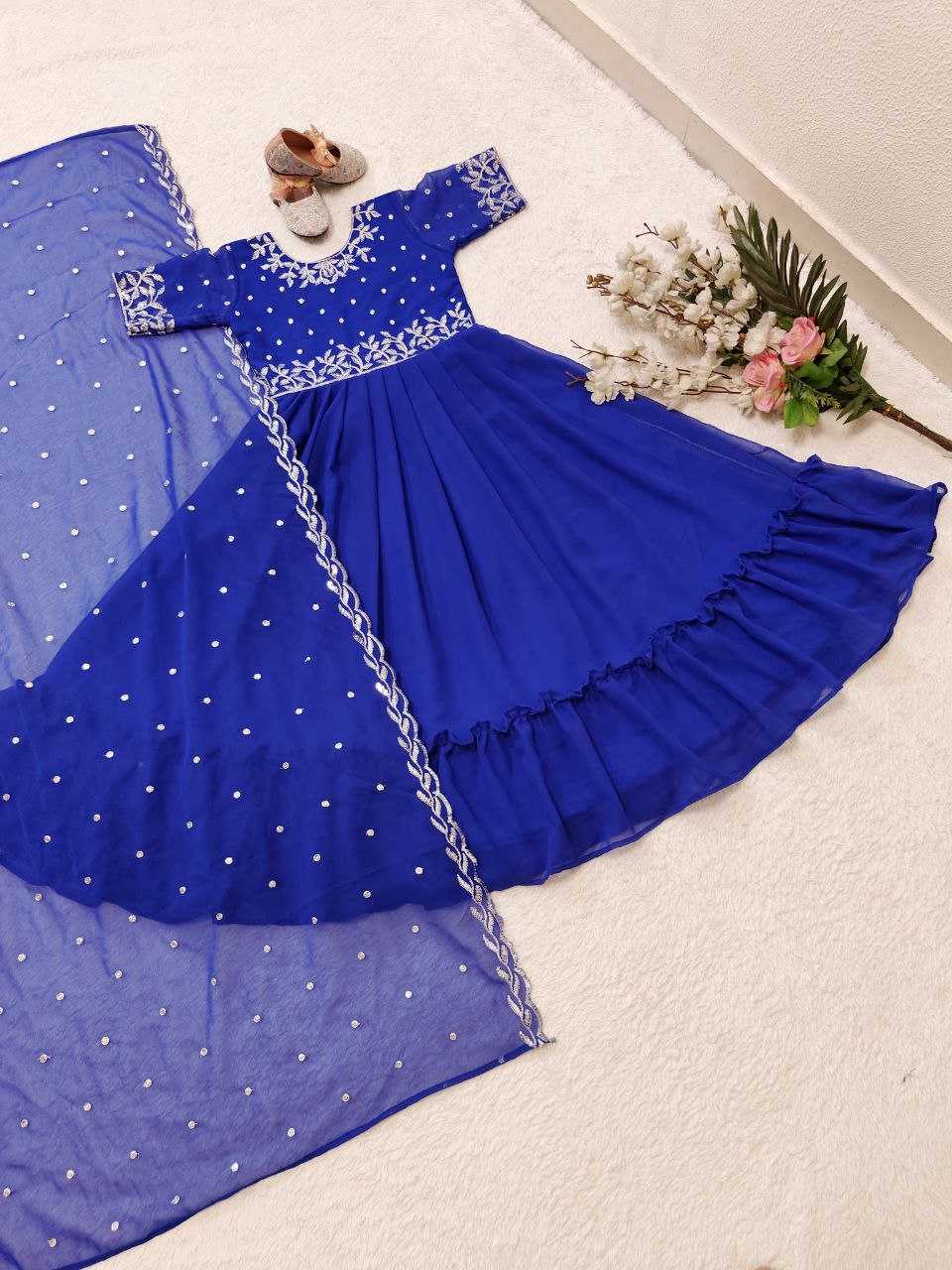 Georgette Kesh168 Mnt19 Kids Wear  Kids Gowns Kids Ethnic Gowns Kids Traditional Wear Kids Festive Wear