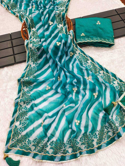 Georgette Kesh169 1280  Printed Georgette Work Embroidered Sarees