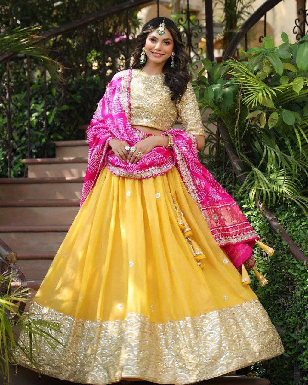 Georgette Kesh176 130 Lehengas  Embroidered Georgette Lehenga With Dupatta Lehenga For Haldi Lehenga With Blouse Yellow Lehengas