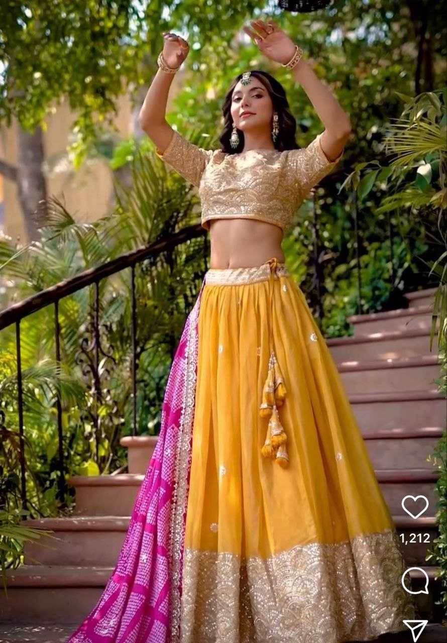 Georgette Kesh176 130 Lehengas  Embroidered Georgette Lehenga With Dupatta Lehenga For Haldi Lehenga With Blouse Yellow Lehengas