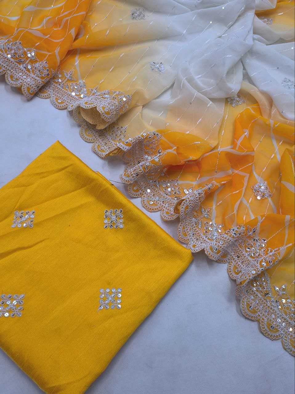 Georgette Kesh188 9126 Sarees  Fancy Georgette Half And Half Embroidered Cutwork Sarees