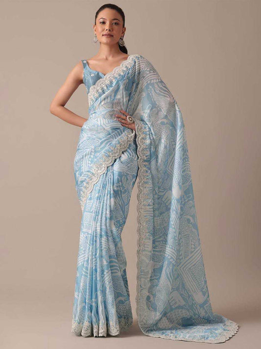 Georgette Kesh188 9129 Sarees  Printed Georgette Sequence Cutwork Silk Sarees