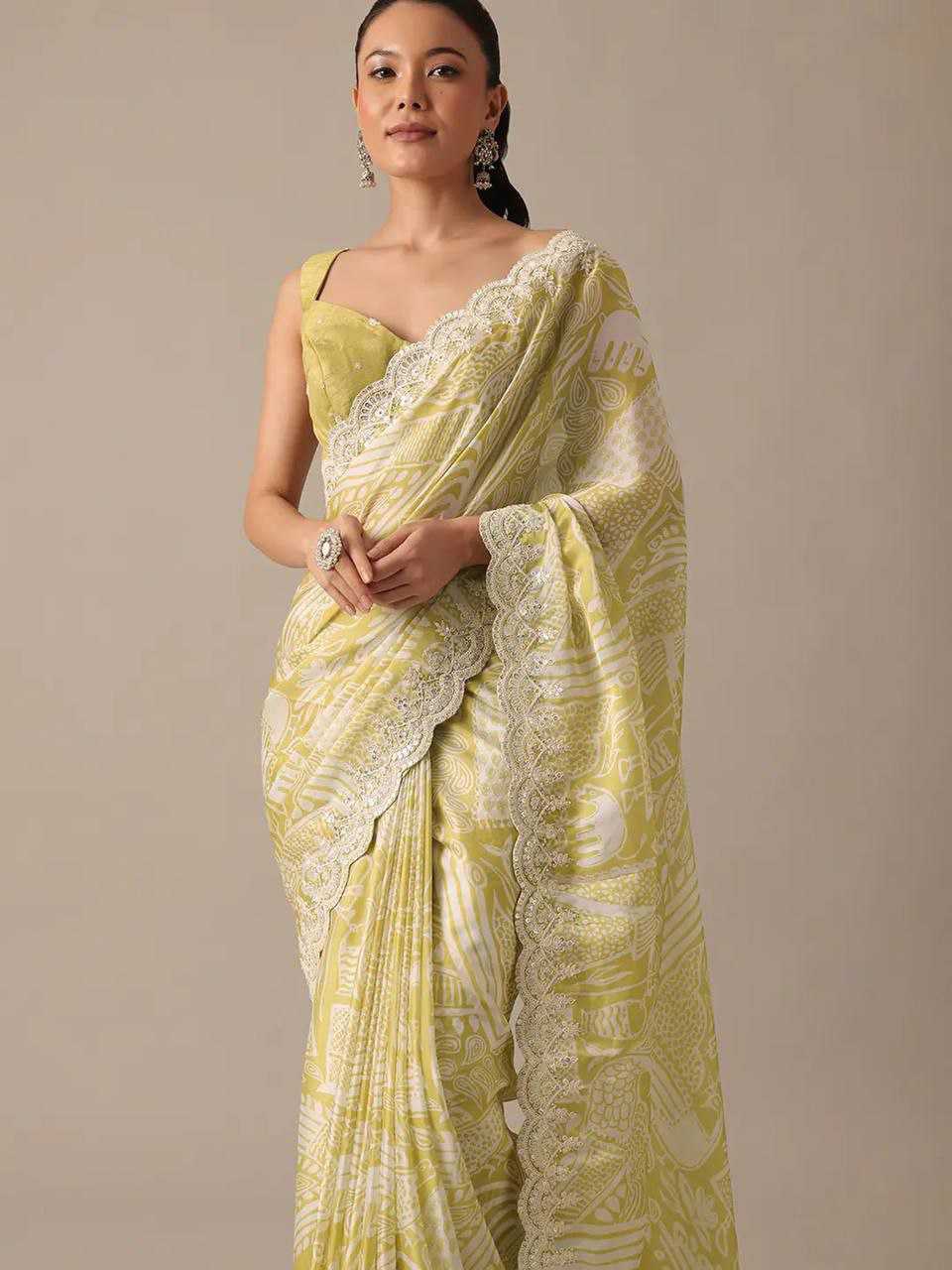 Georgette Kesh188 9129 Sarees  Printed Georgette Sequence Cutwork Silk Sarees