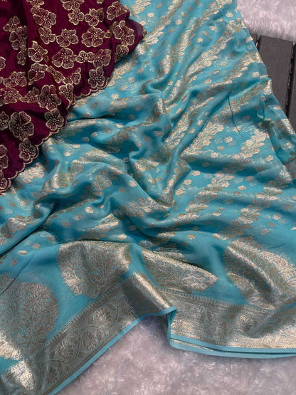 Georgette Kesh195 Krf12 Sarees  Georgette Viscose Zari Border Ladies Sarees