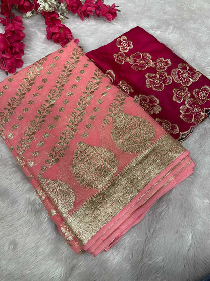 Georgette Kesh195 Krf12 Sarees  Georgette Viscose Zari Border Ladies Sarees