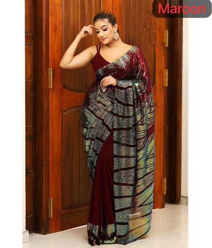 Georgette Kesh199 818 Sarees  Party Wear Georgette Sequence Fancy Sarees