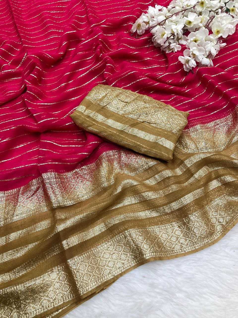 Georgette Kesh202 Aks06 Sarees  Georgette Ladies Viscose Zari Sarees