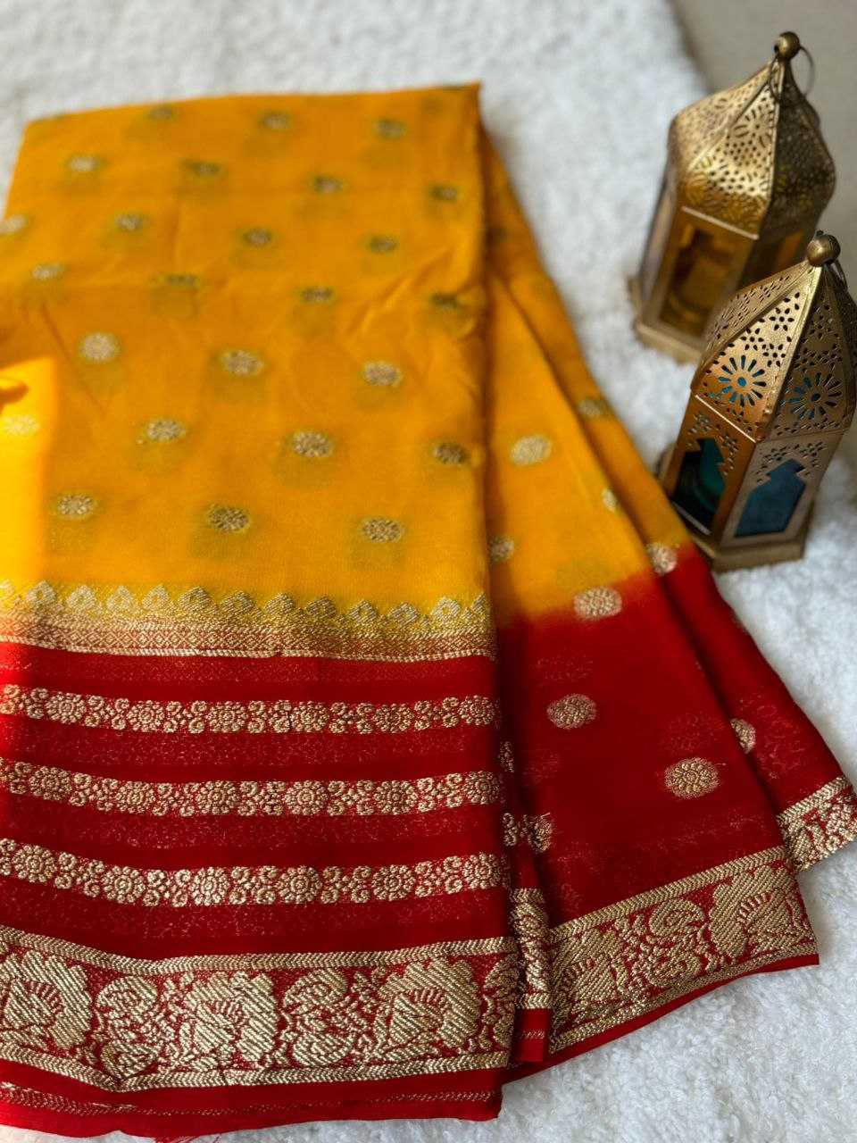 Georgette Kesh202 Aks10 Sarees  Georgette Viscose Zari Yellow Sarees