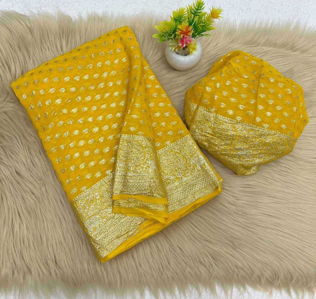 Georgette Kesh202 Bundi Hathi Sarees  Georgette Ladies Zari Border Viscose Zari Sarees