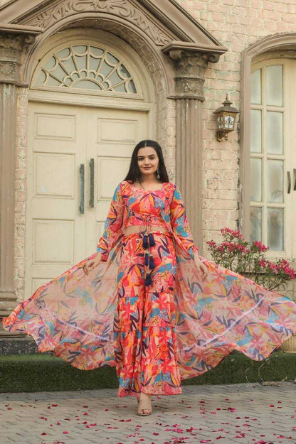 Georgette Kesh211 Ldy24 Suits & Dresses  Indo Western Dresses Palazzo Printed Georgette Party Wear Suits