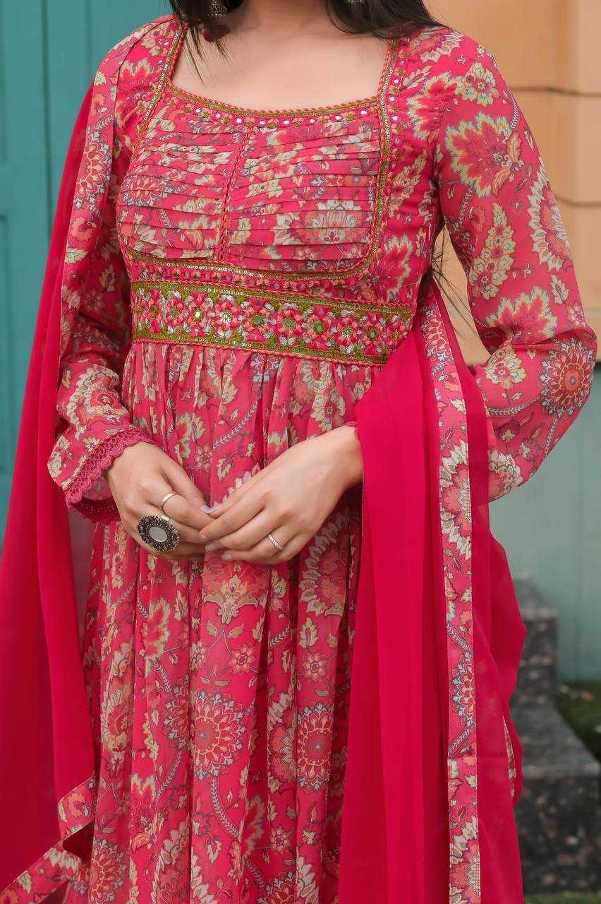 Georgette Kesh211 Ldy26 Gowns  Printed Embroidery Anarkali Long Georgette Pink Gowns