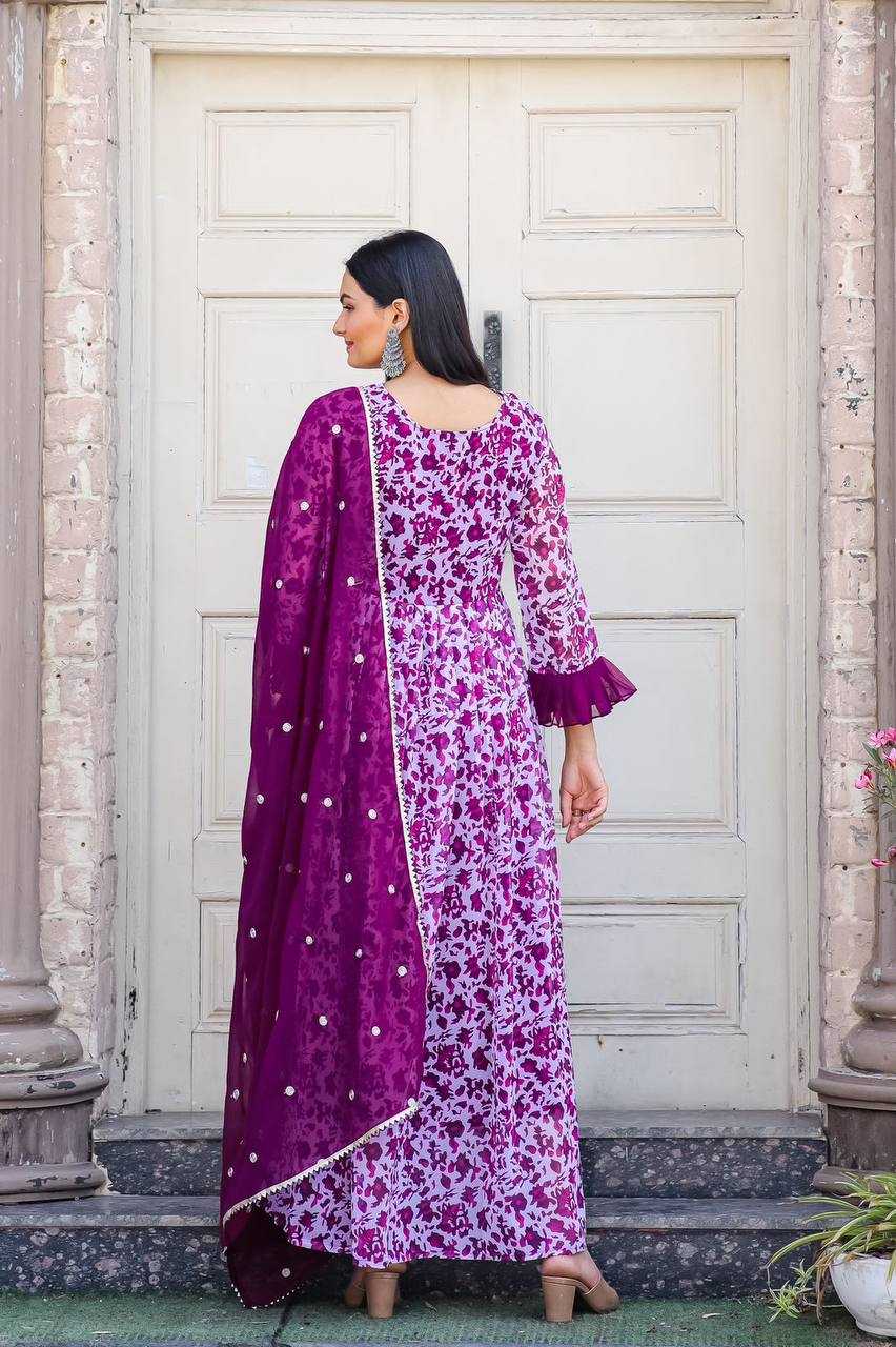 Georgette Kesh211 Ldy28 Gowns  Printed Embroidery Anarkali Long Purple Gowns