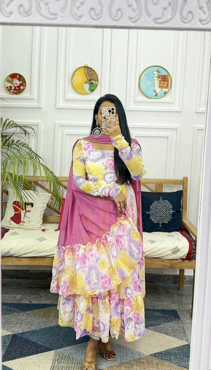 Georgette Kesh211 Ldy29 Gowns  Printed Fancy Anarkali Long Georgette Simple Gowns