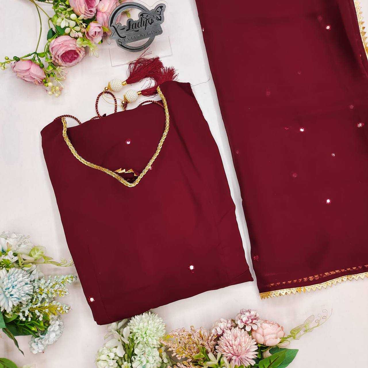 Georgette Kesh211 Ldy36 Gowns  Embroidery Anarkali Long Georgette Sleeveless Maroon Gowns