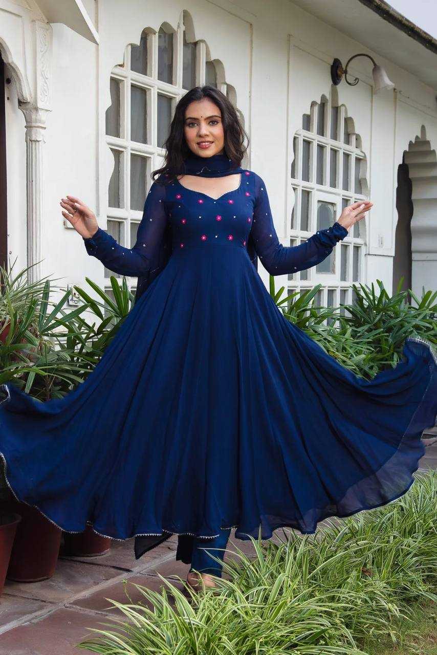 Georgette Kesh211 Ldy38 Gowns  Embroidered Anarkali Long Georgette Bluse Gowns