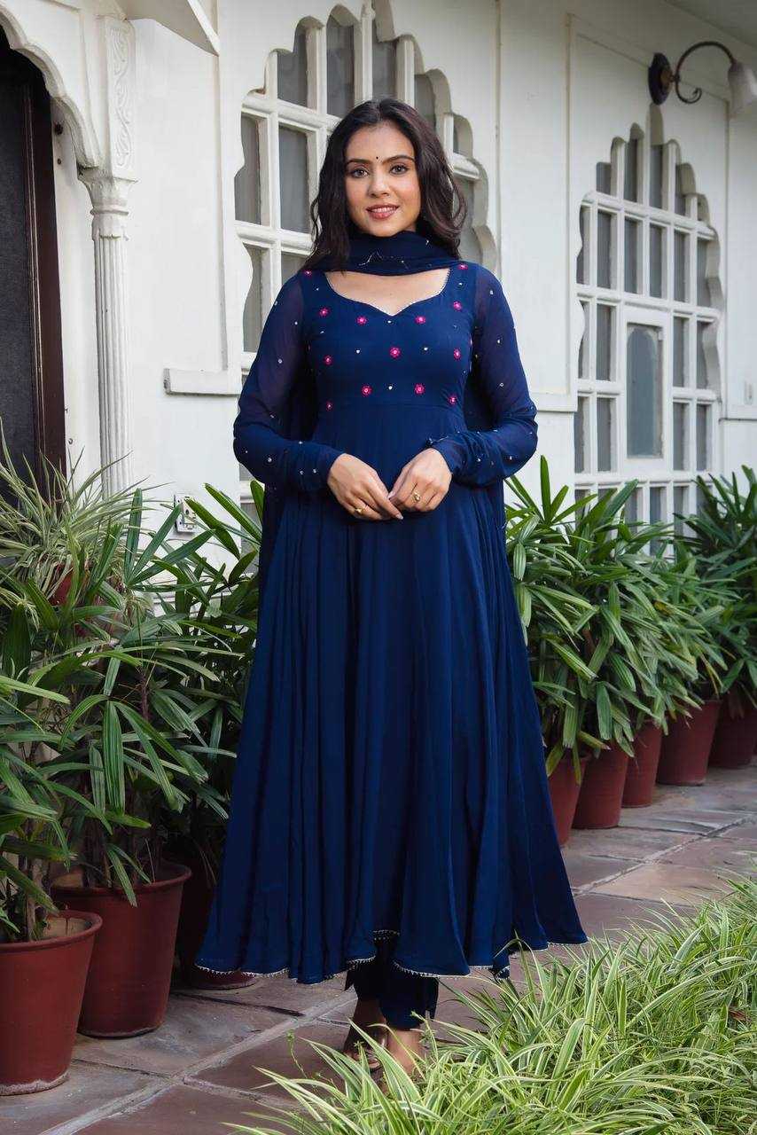 Georgette Kesh211 Ldy38 Gowns  Embroidered Anarkali Long Georgette Bluse Gowns