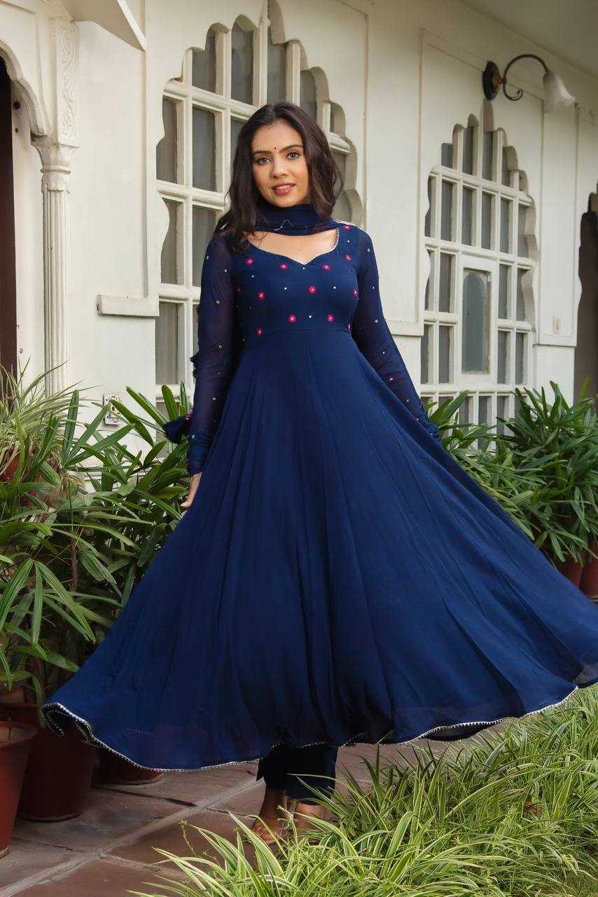 Georgette Kesh211 Ldy38 Gowns  Embroidered Anarkali Long Georgette Bluse Gowns