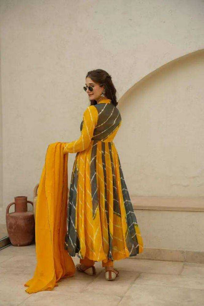 Georgette Kesh211 Ldy46 Gowns  Anarkali Long Georgette Gowns With Dupatta Simple Full Sleeve Gowns