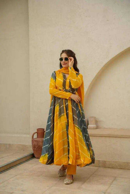 Georgette Kesh211 Ldy46 Gowns  Anarkali Long Georgette Gowns With Dupatta Simple Full Sleeve Gowns