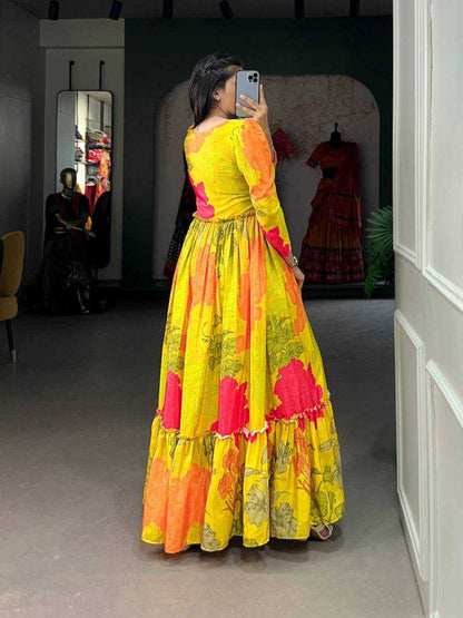 Georgette Kesh211 Ldy53 Gowns  Printed Anarkali Long Georgette Simple Gowns