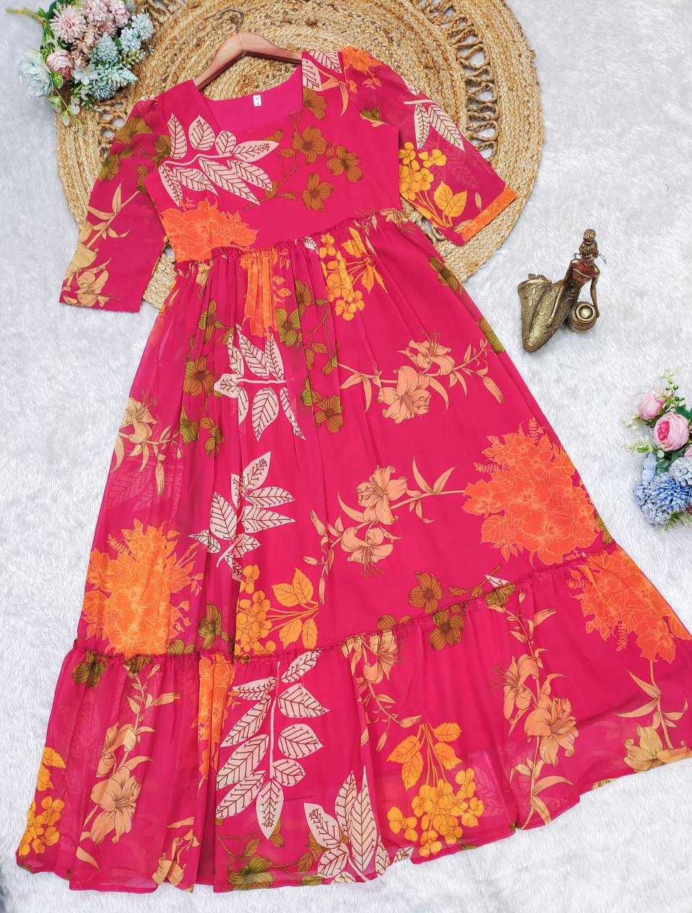 Georgette Kesh211 Ldy53 Gowns  Printed Anarkali Long Georgette Simple Gowns