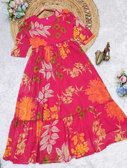 Georgette Kesh211 Ldy53 Gowns  Printed Anarkali Long Georgette Simple Gowns