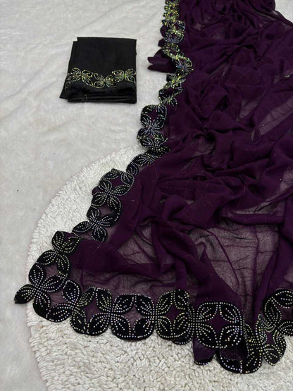 Georgette Kesh221 Ptf11 Sarees  Georgette Sequence Lace Border Sarees