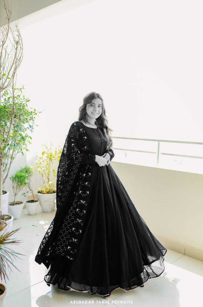 Georgette Kesh232 920 Gowns  Anarkali Georgette Black Gowns