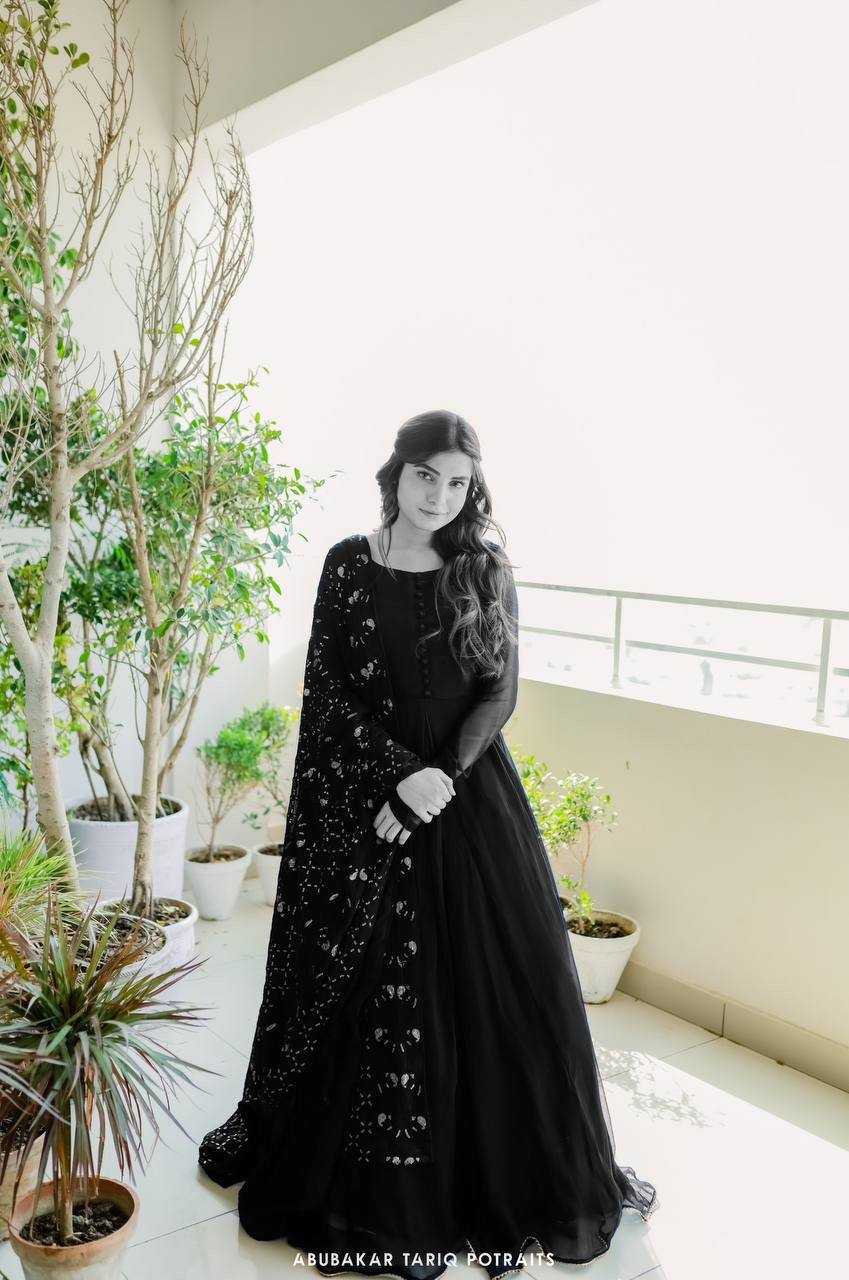 Georgette Kesh232 920 Gowns  Anarkali Georgette Black Gowns