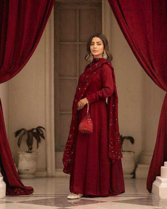 Georgette Kesh232 923 Gowns  Long Georgette Wedding Maroon Gowns