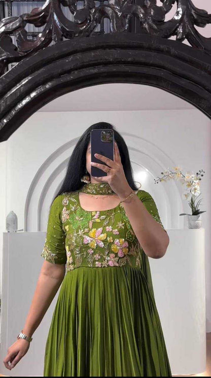 Georgette Kesh232 933 Gowns  Embroidered Anarkali Georgette Green Gowns