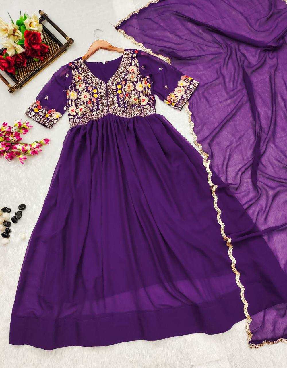 Georgette Kesh232 972 Gowns  Embroidered Anarkali Georgette Purple Gowns