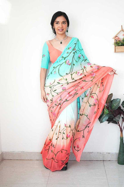 Georgette Rhc 964 Sarees  Ready To Wear Printed Georgette Pre Draped Sarees