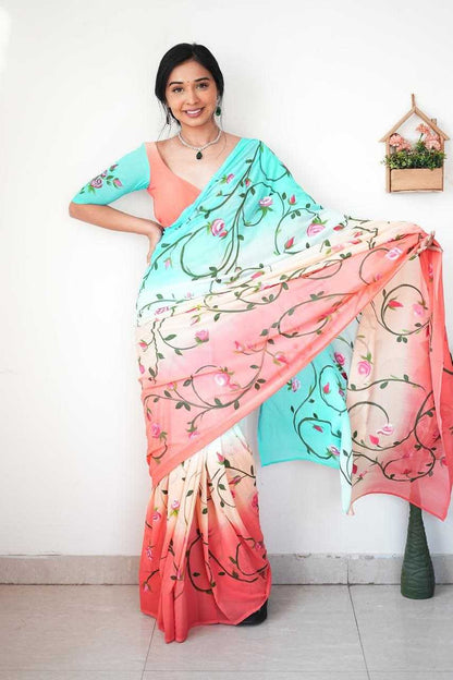 Georgette Rhc 964 Sarees  Ready To Wear Printed Georgette Pre Draped Sarees