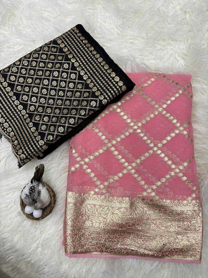 Georgette Rie Epicrani Sarees  Georgette Jacquard Viscose Sarees