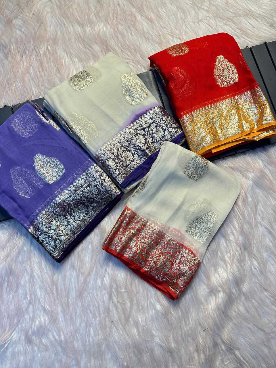 Georgette Rin104 Ape100 Sarees  Georgette Ladies Zari Border Viscose Zari Sarees