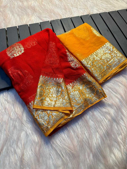 Georgette Rin104 Ape100 Sarees  Georgette Ladies Zari Border Viscose Zari Sarees