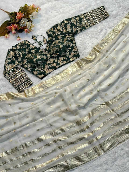 Georgette Rin104 Ape126 Sarees  Georgette Viscose Zari Border Sarees