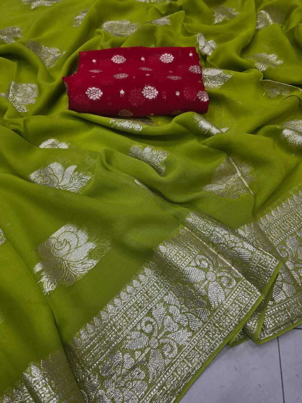 Georgette Rin104 Ape130 Sarees  Georgette Butta Viscose Zari Sarees