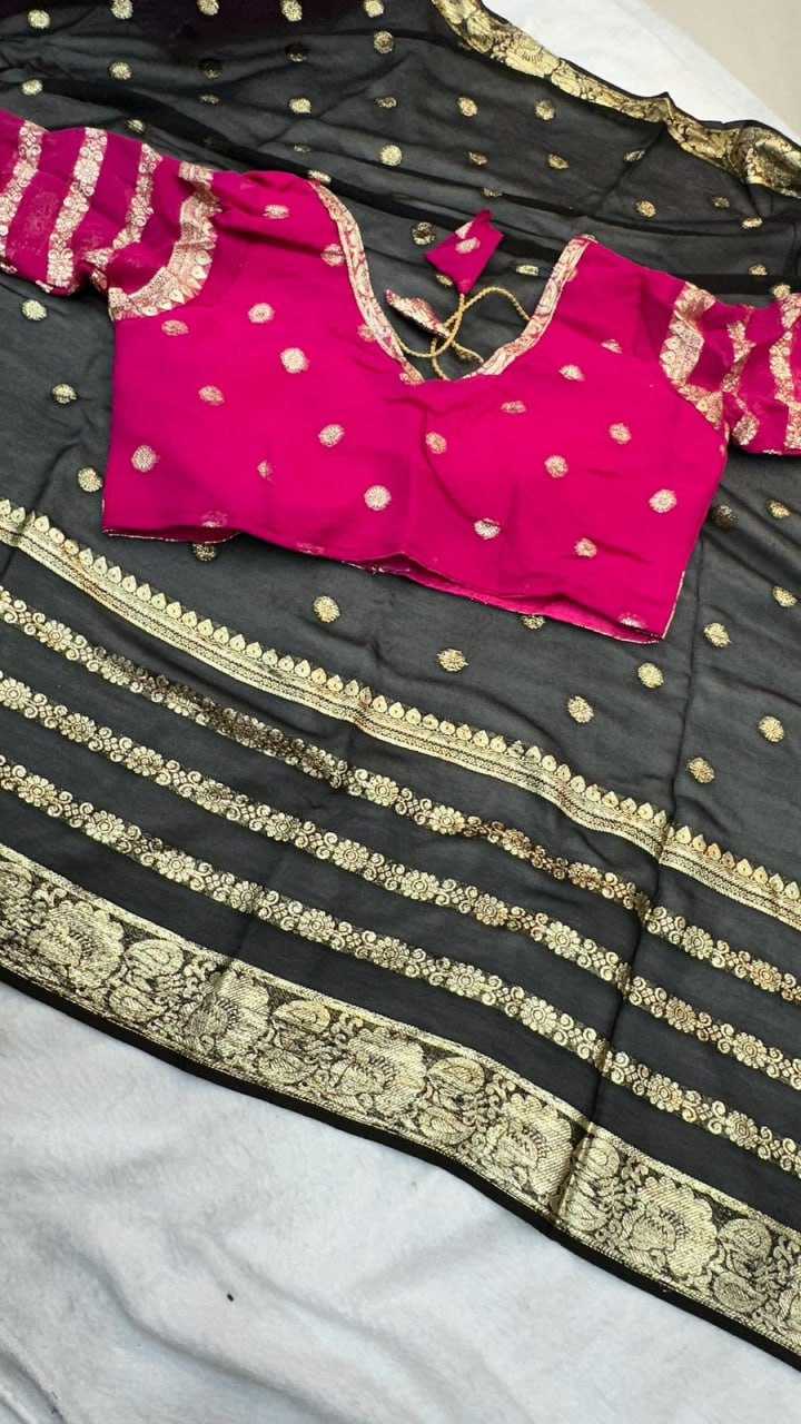 Georgette Rin104  Ape69 Sarees  Georgette Viscose Black Zari Sarees