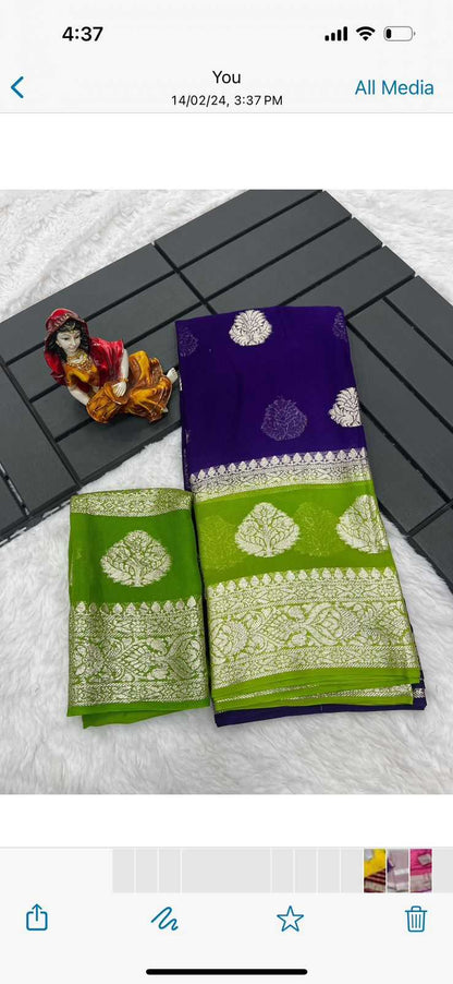 Georgette Rin104  Ape72 Sarees  Georgette Zari Border Viscose Zari Sarees