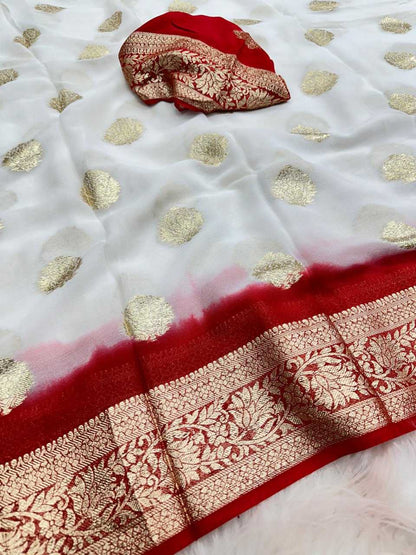 Georgette Rin104 Ape75 Sarees  Georgette White Zari Border Viscose Zari Sarees