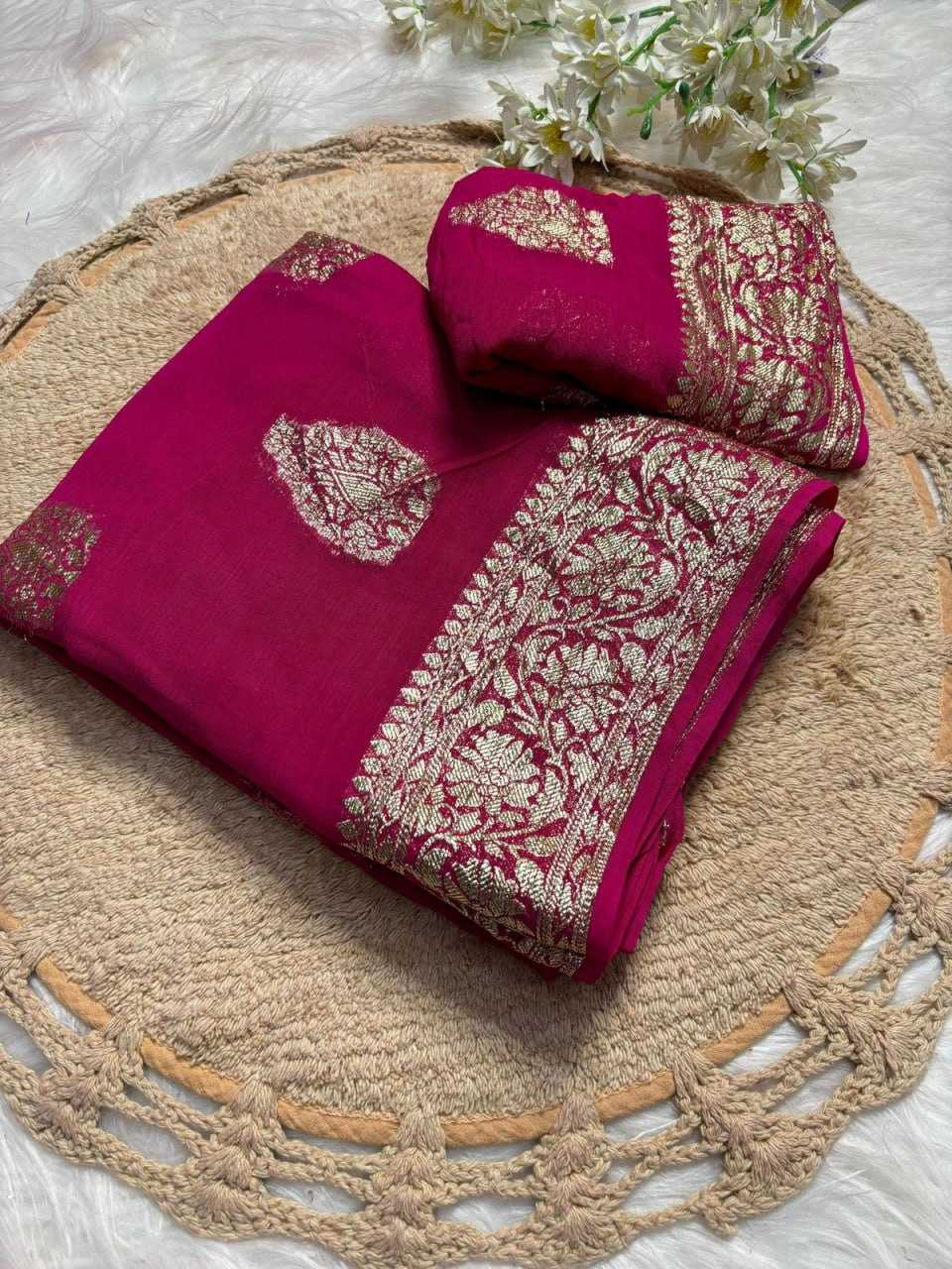 Georgette Rin104 Ape92 Sarees  Georgette Viscose Ladies Zari Sarees