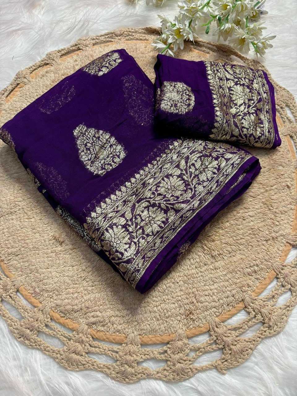 Georgette Rin104 Ape92 Sarees  Georgette Viscose Ladies Zari Sarees