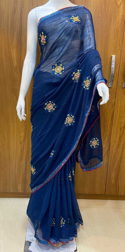 Georgette Rin109 Rbc38 Sarees  Georgette Ladies Embroidered Butta Sarees